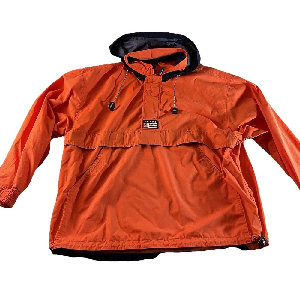 Chaps Ralph Lauren Oversized Windbreaker Pullover Adult Medium‎ Orange Hooded